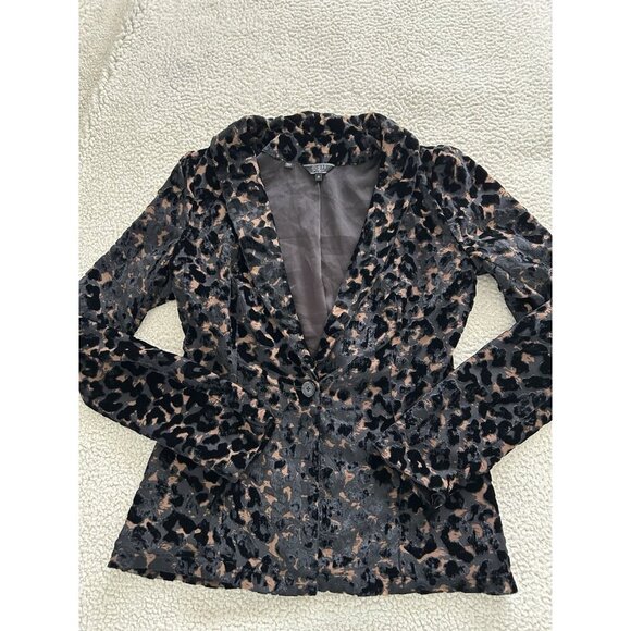 Guess $138 Women's Lisa Leopard Velour Evening Blazer Brown/Black Size 6 - Picture 4 of 9